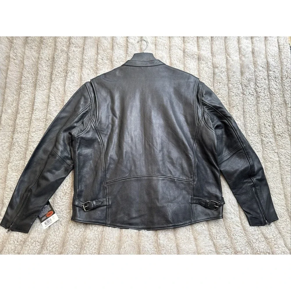 First Mfg Men's Motorcycle Perforated Leather Jacket Long Sleeve Size 3X